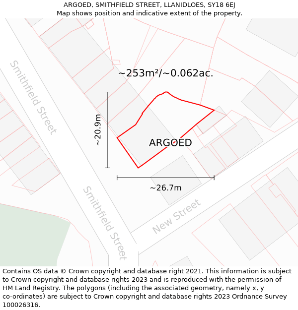 ARGOED, SMITHFIELD STREET, LLANIDLOES, SY18 6EJ: Plot and title map