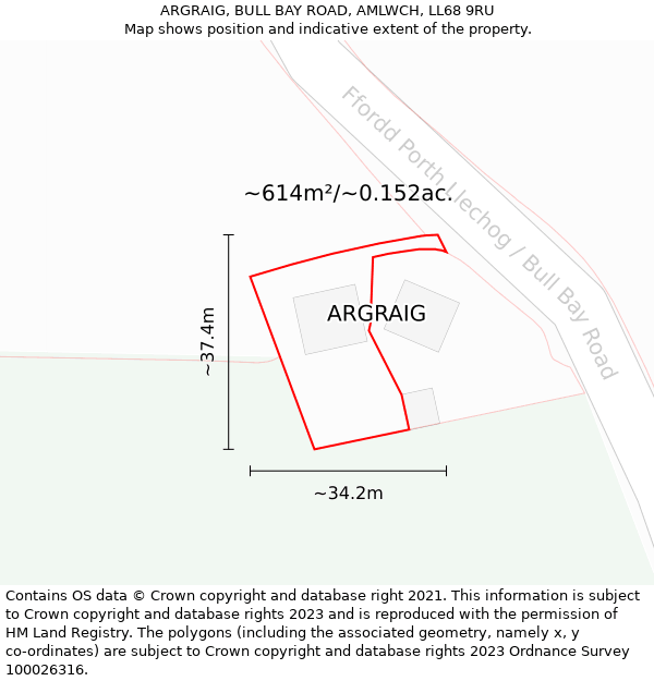 ARGRAIG, BULL BAY ROAD, AMLWCH, LL68 9RU: Plot and title map