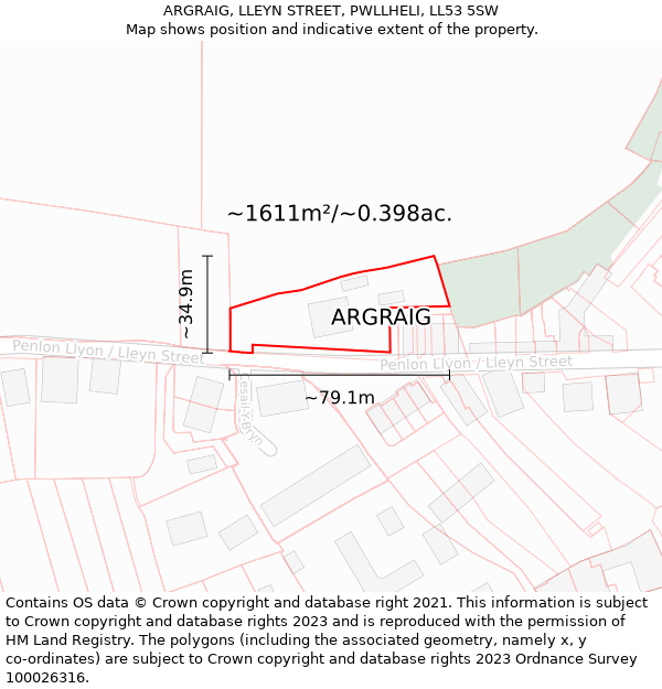 ARGRAIG, LLEYN STREET, PWLLHELI, LL53 5SW: Plot and title map