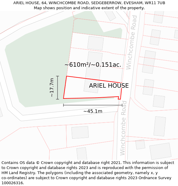ARIEL HOUSE, 64, WINCHCOMBE ROAD, SEDGEBERROW, EVESHAM, WR11 7UB: Plot and title map