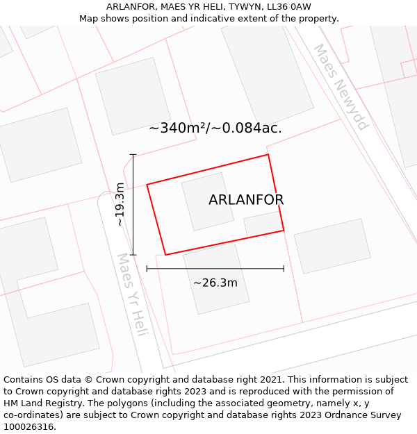 ARLANFOR, MAES YR HELI, TYWYN, LL36 0AW: Plot and title map