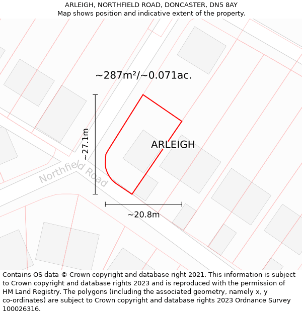 ARLEIGH, NORTHFIELD ROAD, DONCASTER, DN5 8AY: Plot and title map