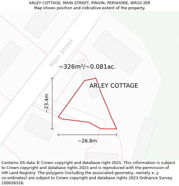 ARLEY COTTAGE, MAIN STREET, PINVIN, PERSHORE, WR10 2ER: Plot and title map