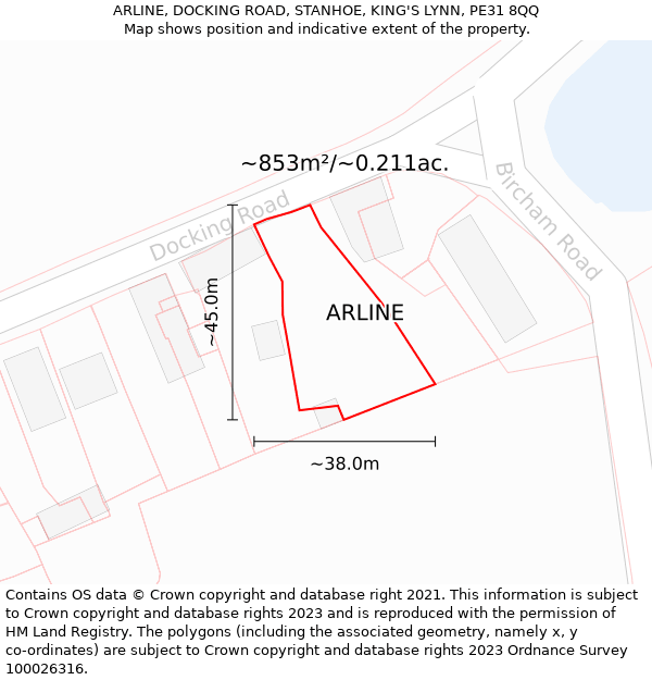 ARLINE, DOCKING ROAD, STANHOE, KING'S LYNN, PE31 8QQ: Plot and title map