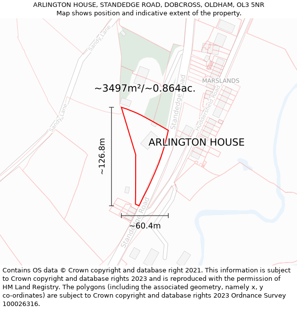 ARLINGTON HOUSE, STANDEDGE ROAD, DOBCROSS, OLDHAM, OL3 5NR: Plot and title map