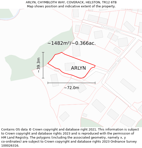 ARLYN, CHYMBLOTH WAY, COVERACK, HELSTON, TR12 6TB: Plot and title map