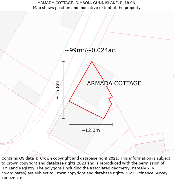 ARMADA COTTAGE, DIMSON, GUNNISLAKE, PL18 9NJ: Plot and title map