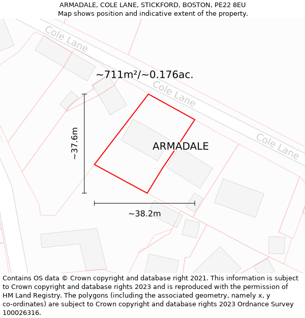 ARMADALE, COLE LANE, STICKFORD, BOSTON, PE22 8EU: Plot and title map