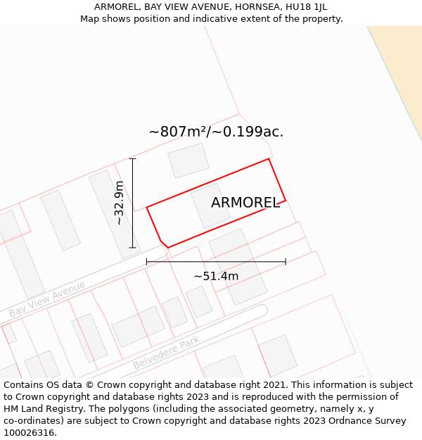 ARMOREL, BAY VIEW AVENUE, HORNSEA, HU18 1JL: Plot and title map