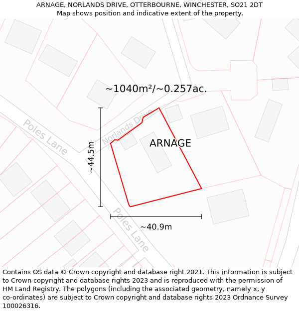 ARNAGE, NORLANDS DRIVE, OTTERBOURNE, WINCHESTER, SO21 2DT: Plot and title map