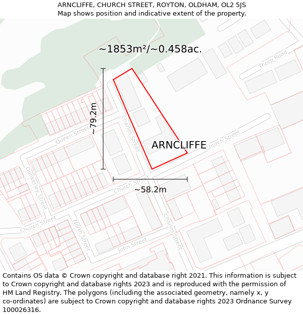 ARNCLIFFE, CHURCH STREET, ROYTON, OLDHAM, OL2 5JS: Plot and title map