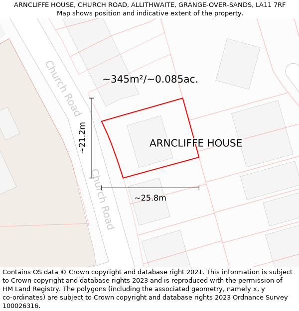ARNCLIFFE HOUSE, CHURCH ROAD, ALLITHWAITE, GRANGE-OVER-SANDS, LA11 7RF: Plot and title map
