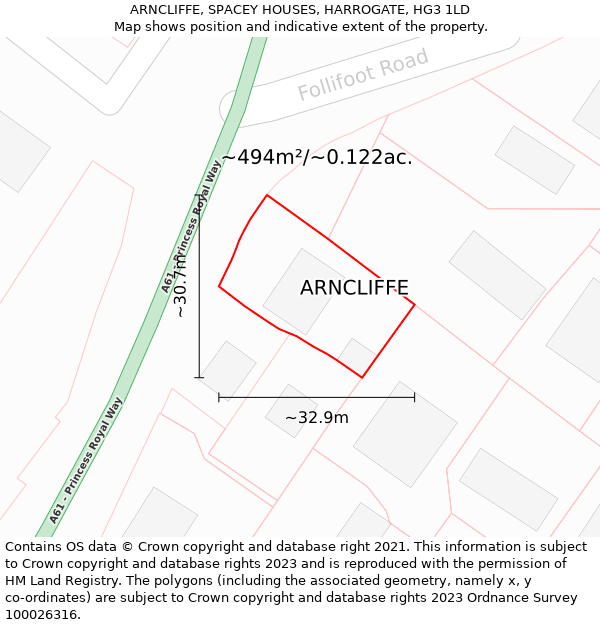 ARNCLIFFE, SPACEY HOUSES, HARROGATE, HG3 1LD: Plot and title map