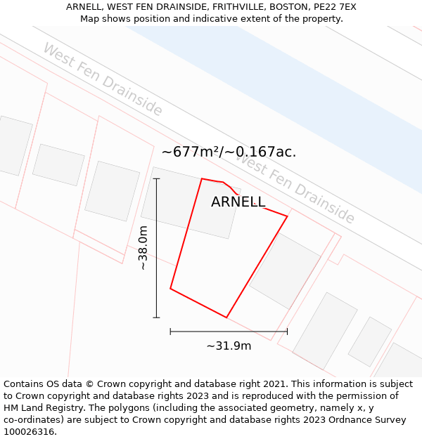 ARNELL, WEST FEN DRAINSIDE, FRITHVILLE, BOSTON, PE22 7EX: Plot and title map