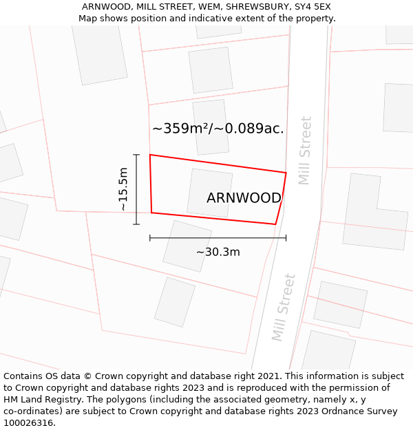 ARNWOOD, MILL STREET, WEM, SHREWSBURY, SY4 5EX: Plot and title map