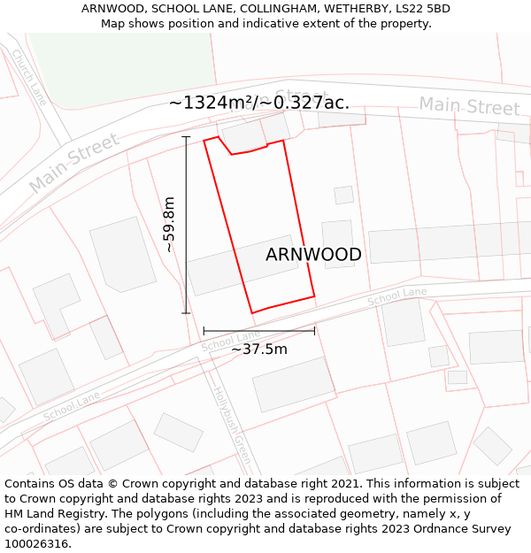 ARNWOOD, SCHOOL LANE, COLLINGHAM, WETHERBY, LS22 5BD: Plot and title map