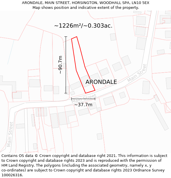 ARONDALE, MAIN STREET, HORSINGTON, WOODHALL SPA, LN10 5EX: Plot and title map