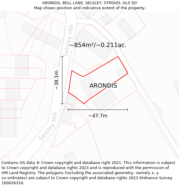 ARONDIS, BELL LANE, SELSLEY, STROUD, GL5 5JY: Plot and title map