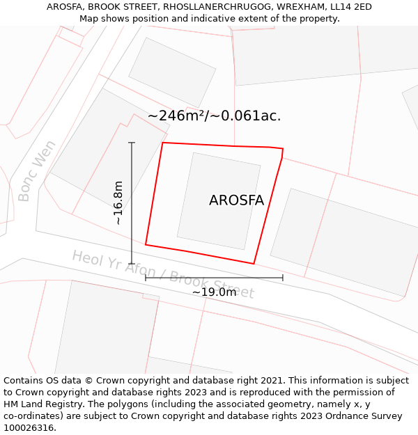 AROSFA, BROOK STREET, RHOSLLANERCHRUGOG, WREXHAM, LL14 2ED: Plot and title map