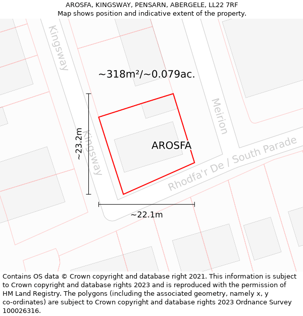 AROSFA, KINGSWAY, PENSARN, ABERGELE, LL22 7RF: Plot and title map