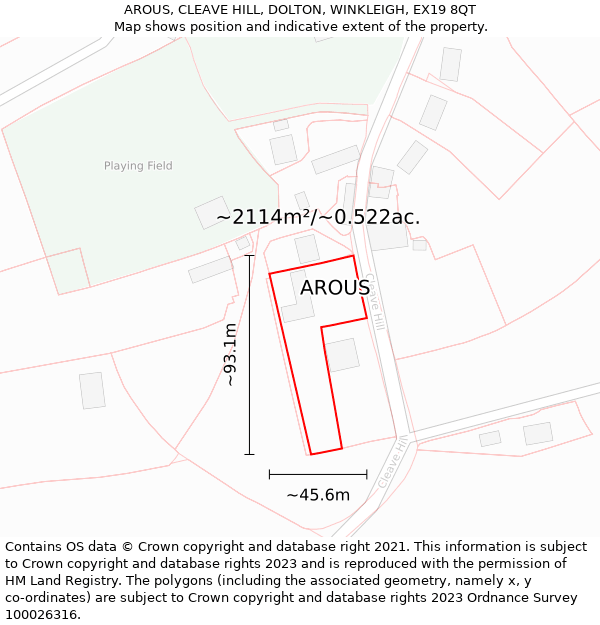 AROUS, CLEAVE HILL, DOLTON, WINKLEIGH, EX19 8QT: Plot and title map