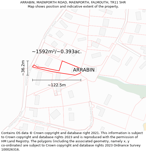 ARRABIN, MAENPORTH ROAD, MAENPORTH, FALMOUTH, TR11 5HR: Plot and title map