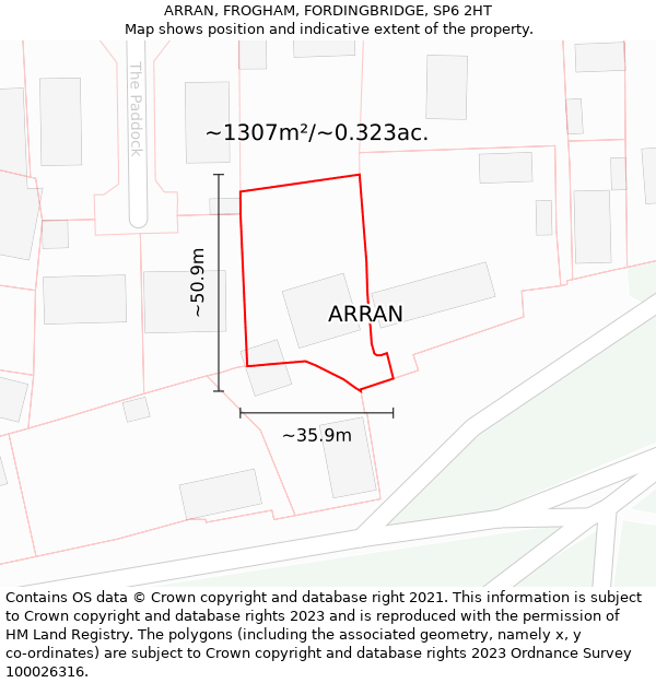 ARRAN, FROGHAM, FORDINGBRIDGE, SP6 2HT: Plot and title map