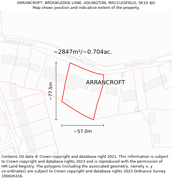 ARRANCROFT, BROOKLEDGE LANE, ADLINGTON, MACCLESFIELD, SK10 4JU: Plot and title map