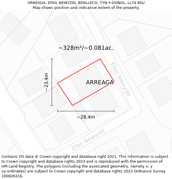 ARREAGA, EFAIL NEWYDD, BENLLECH, TYN-Y-GONGL, LL74 8SU: Plot and title map