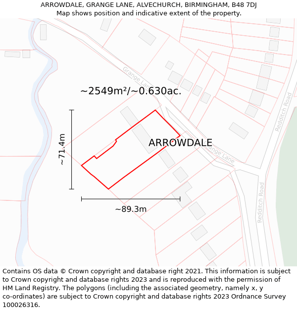 ARROWDALE, GRANGE LANE, ALVECHURCH, BIRMINGHAM, B48 7DJ: Plot and title map