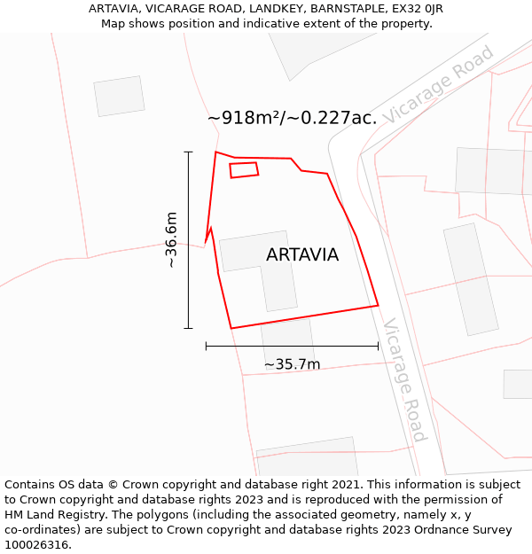 ARTAVIA, VICARAGE ROAD, LANDKEY, BARNSTAPLE, EX32 0JR: Plot and title map