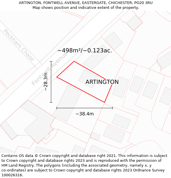 ARTINGTON, FONTWELL AVENUE, EASTERGATE, CHICHESTER, PO20 3RU: Plot and title map