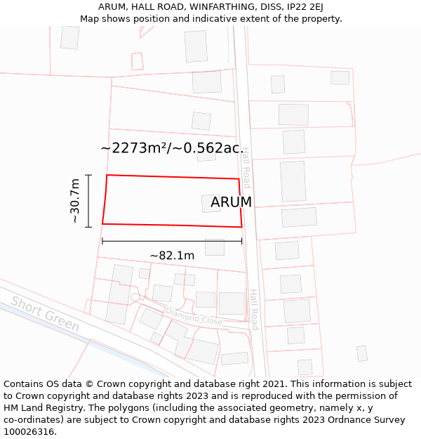 ARUM, HALL ROAD, WINFARTHING, DISS, IP22 2EJ: Plot and title map