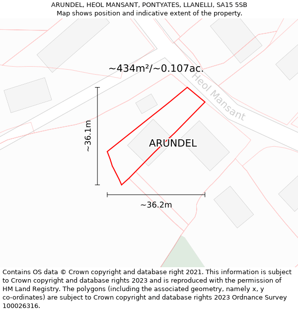 ARUNDEL, HEOL MANSANT, PONTYATES, LLANELLI, SA15 5SB: Plot and title map