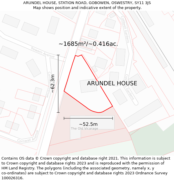 ARUNDEL HOUSE, STATION ROAD, GOBOWEN, OSWESTRY, SY11 3JS: Plot and title map