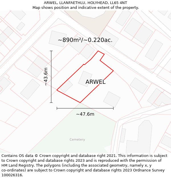 ARWEL, LLANFAETHLU, HOLYHEAD, LL65 4NT: Plot and title map