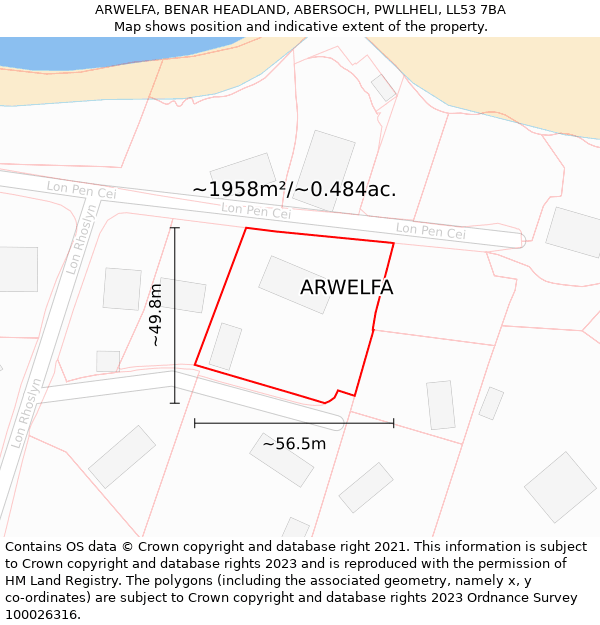 ARWELFA, BENAR HEADLAND, ABERSOCH, PWLLHELI, LL53 7BA: Plot and title map