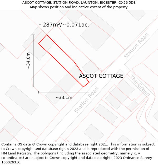 ASCOT COTTAGE, STATION ROAD, LAUNTON, BICESTER, OX26 5DS: Plot and title map