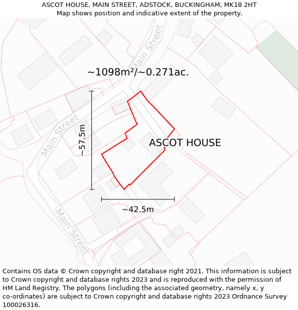 ASCOT HOUSE, MAIN STREET, ADSTOCK, BUCKINGHAM, MK18 2HT: Plot and title map