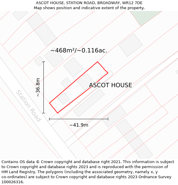 ASCOT HOUSE, STATION ROAD, BROADWAY, WR12 7DE: Plot and title map