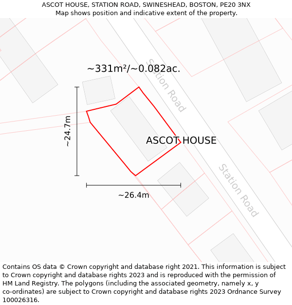 ASCOT HOUSE, STATION ROAD, SWINESHEAD, BOSTON, PE20 3NX: Plot and title map