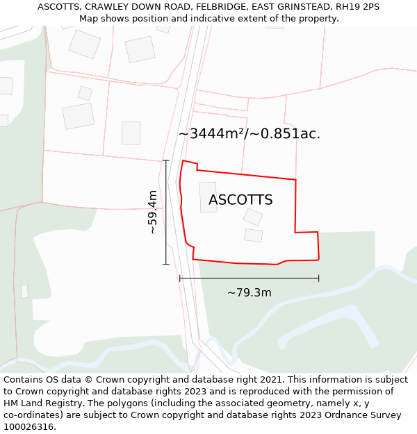 ASCOTTS, CRAWLEY DOWN ROAD, FELBRIDGE, EAST GRINSTEAD, RH19 2PS: Plot and title map