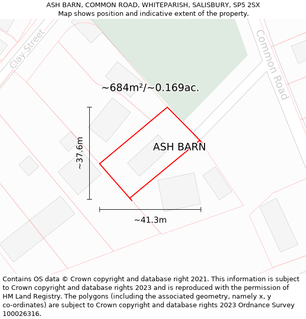 ASH BARN, COMMON ROAD, WHITEPARISH, SALISBURY, SP5 2SX: Plot and title map