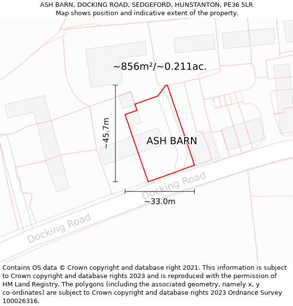 ASH BARN, DOCKING ROAD, SEDGEFORD, HUNSTANTON, PE36 5LR: Plot and title map