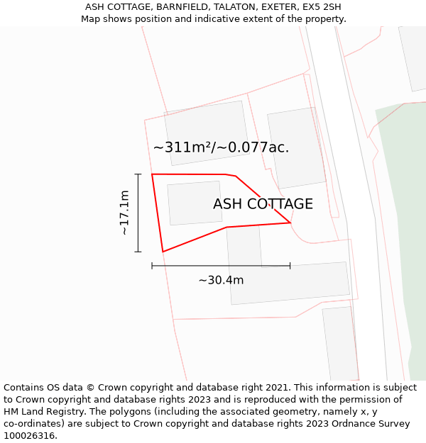 ASH COTTAGE, BARNFIELD, TALATON, EXETER, EX5 2SH: Plot and title map