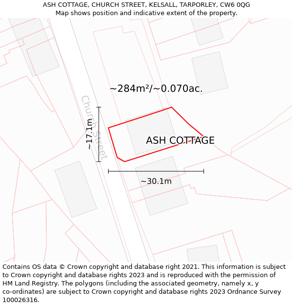 ASH COTTAGE, CHURCH STREET, KELSALL, TARPORLEY, CW6 0QG: Plot and title map