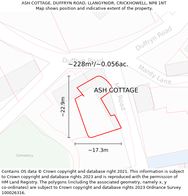 ASH COTTAGE, DUFFRYN ROAD, LLANGYNIDR, CRICKHOWELL, NP8 1NT: Plot and title map