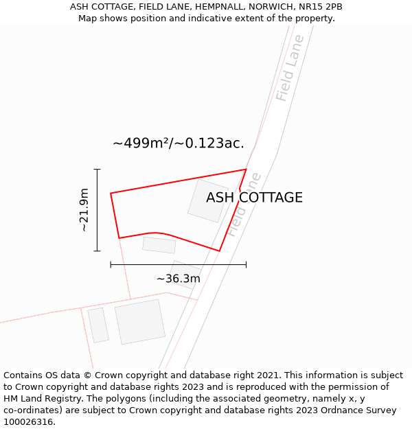 ASH COTTAGE, FIELD LANE, HEMPNALL, NORWICH, NR15 2PB: Plot and title map