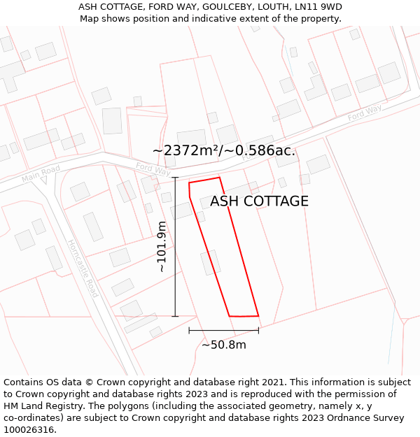 ASH COTTAGE, FORD WAY, GOULCEBY, LOUTH, LN11 9WD: Plot and title map