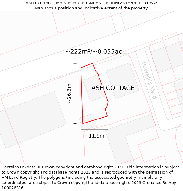 ASH COTTAGE, MAIN ROAD, BRANCASTER, KING'S LYNN, PE31 8AZ: Plot and title map